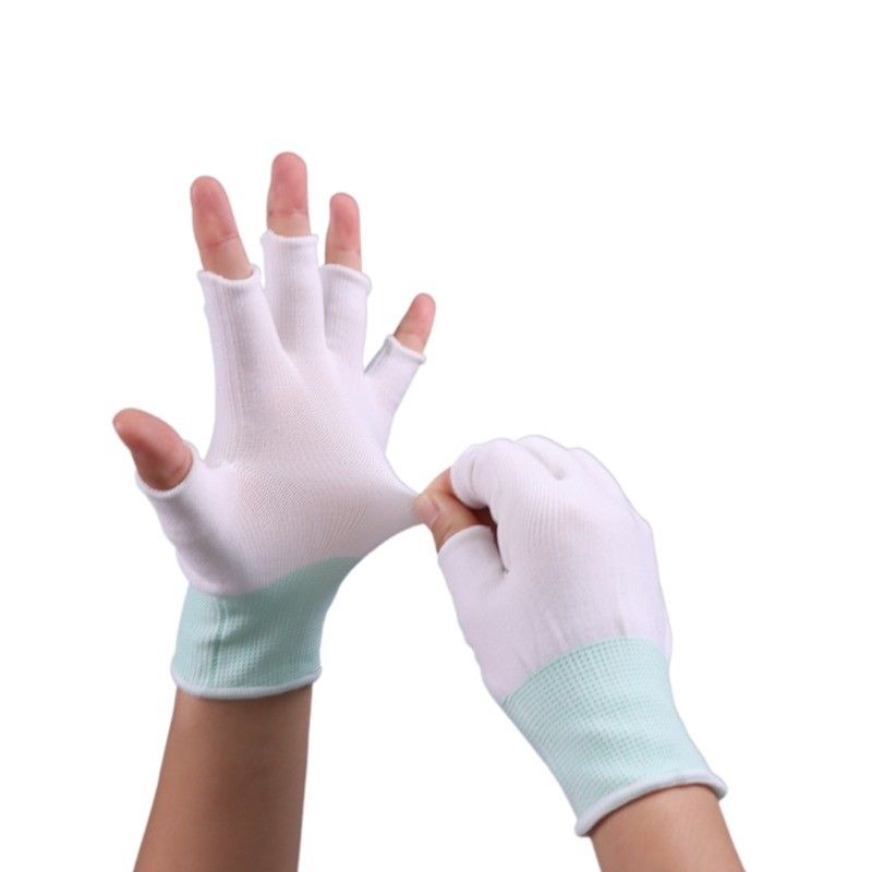 Lint Free Seamless Knit Half Finger Cleanroom Glove Liners Thin And Comfortable