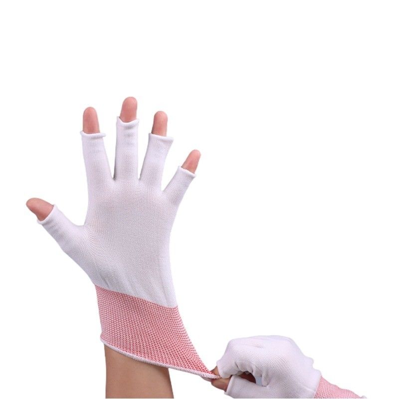 Reusable Seamless Construction Half-Finger Polyester Glove Liners For Cleanroom