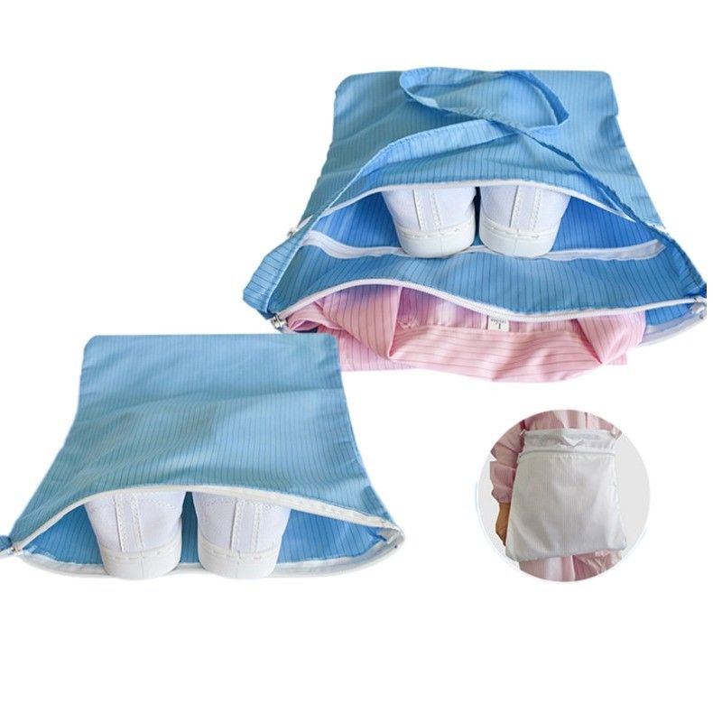 Ziplock Blue Anti-static Lint Free Fabric Bag ESD Clothing Bag Anti Static ESD Polyester Cleanroom Bag With Zipper